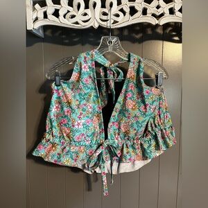 Wild Fable neon floral & mushroom ruffle swimsuit top with sewn in cups NWT